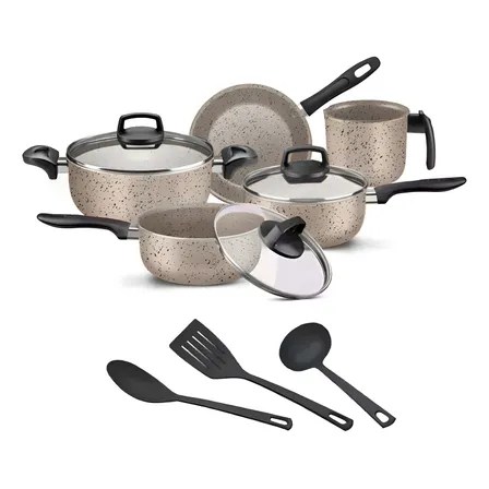 Jogo De Panelas 8 Peças Teflon Antiaderente C Tampa De Vidro Cor Ceramic&nbsp;Cerâmica